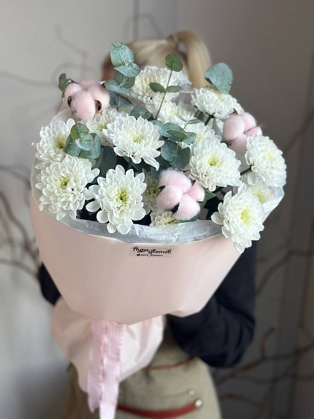 Букет с кустовой хризантемой "Моей нежной" 