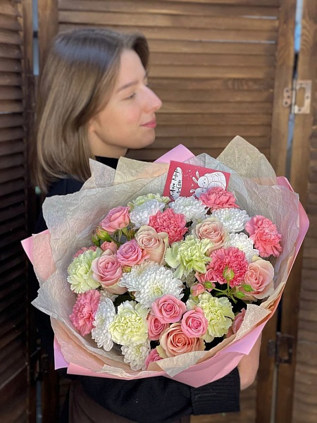 Букет с розовыми розами "Моей нежной"