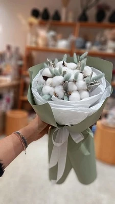 Букет из белого хлопка "Снеговик"