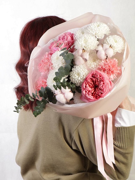 Нежный букет с хлопком "Розовый вальс"