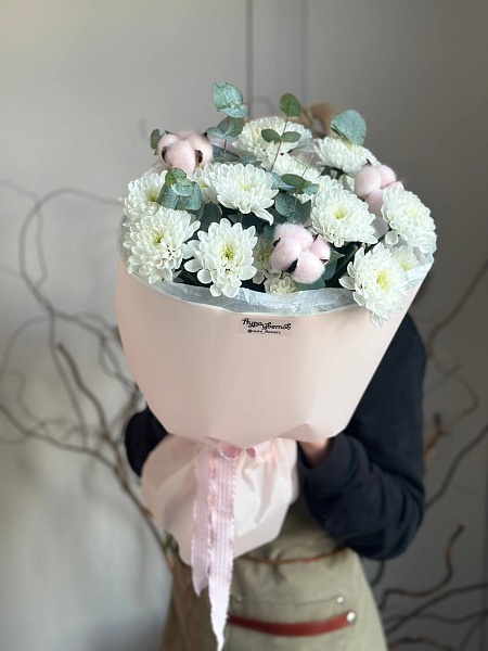 Букет с кустовой хризантемой "Моей нежной" 