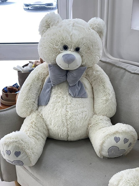 Мягкая игрушка "Медведь Пьер с бантом", латте, (130 см) 