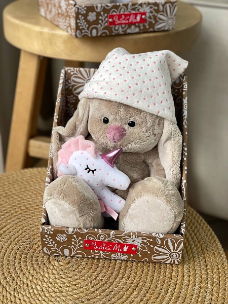 Зайка Ми с розовой подушкой-единорогом, 18 см, SidS-305