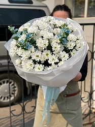 АКЦИЯ. Букет из 9 кустовых ромашковых хризантем и незабудок 