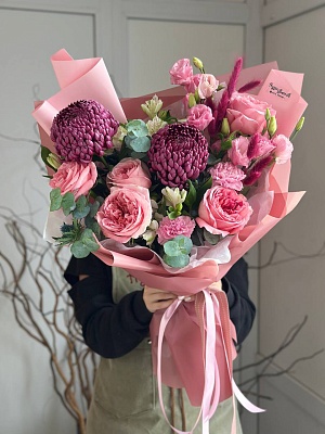 Букет с сортовой хризантемой "Фиолетовый шарм"