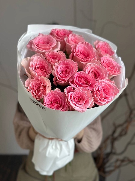 Букет из 15 розовых роз (Китай) "Знак внимания"