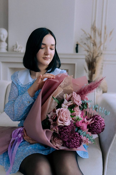 Букет с сортовой хризантемой "Для настроения" ко Дню мамы