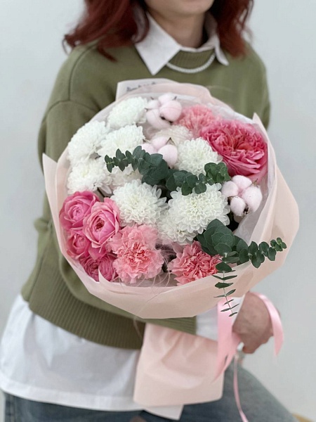 Нежный букет с хлопком "Розовый вальс"