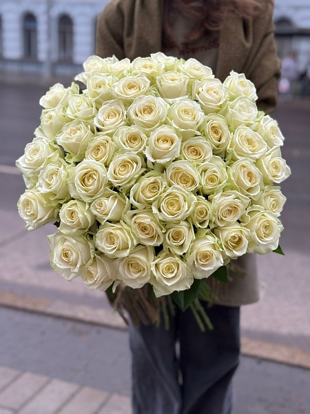 АКЦИЯ. Букет из 51 белой Российской розы (160₽/шт)