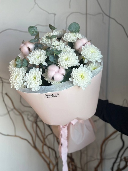 Букет с кустовой хризантемой "Моей нежной" 