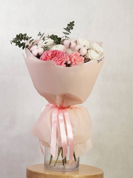 Нежный букет с хлопком "Розовый вальс"