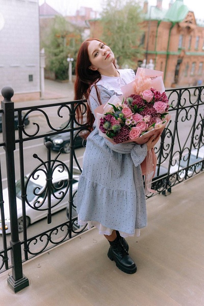 Букет с хризантемами Бигуди "От чистого сердца" 