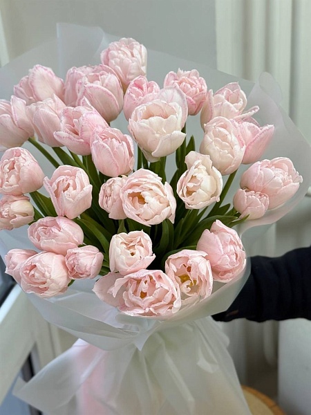 Букет из 25 пионовидных крашенных тюльпанов