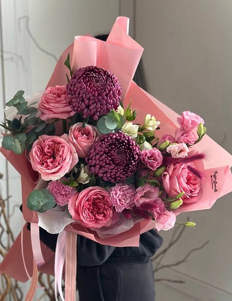 Букет с сортовой хризантемой "Фиолетовый шарм"