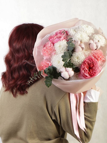 Нежный букет с хлопком "Розовый вальс"